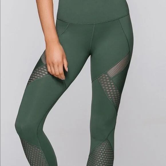 Lorna Jane Alexa Core Green High Waisted Perforated & Mesh Athletic Leggings - Picture 2 of 11